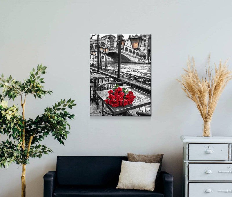 Schwierigkeit: Mittel Stadtbilder Rote Rosen an der Rialtobrücke - Malen nach Zahlen