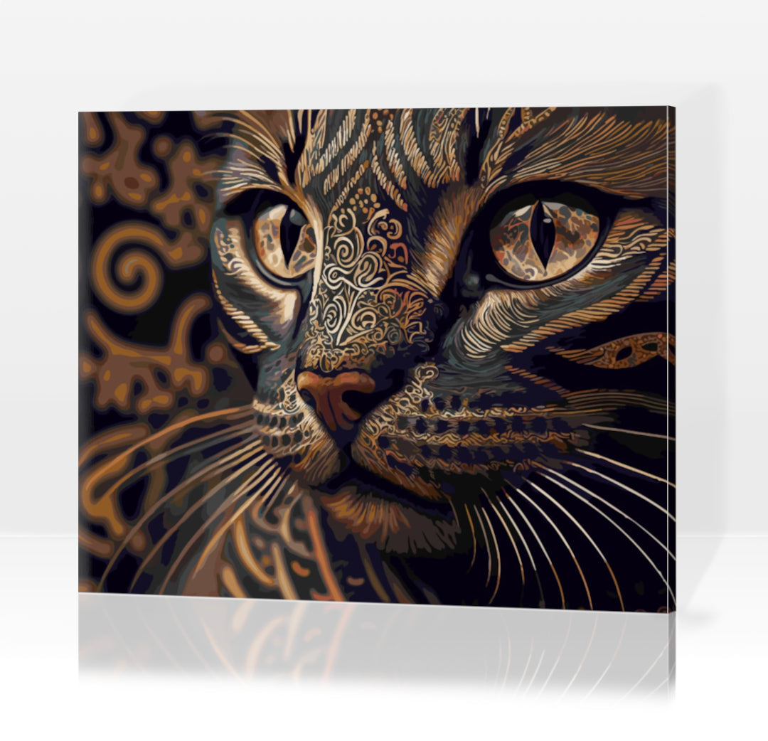 Katze mit Goldmalerei - Malen nach Zahlen