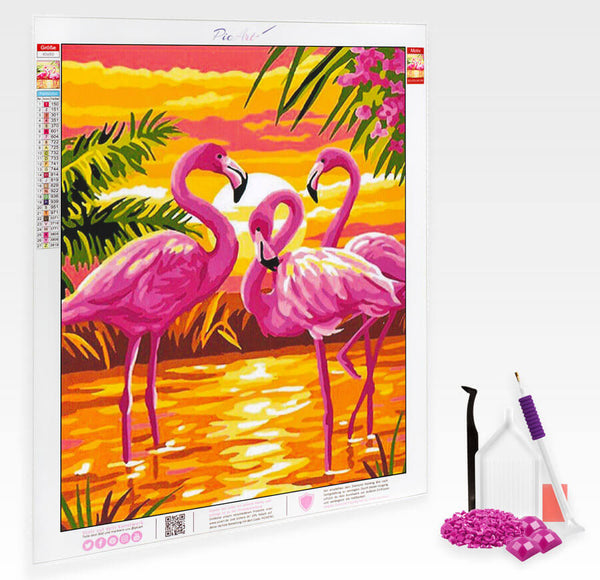 Sonnenuntergang am Flamingo-Strand - Diamond Painting