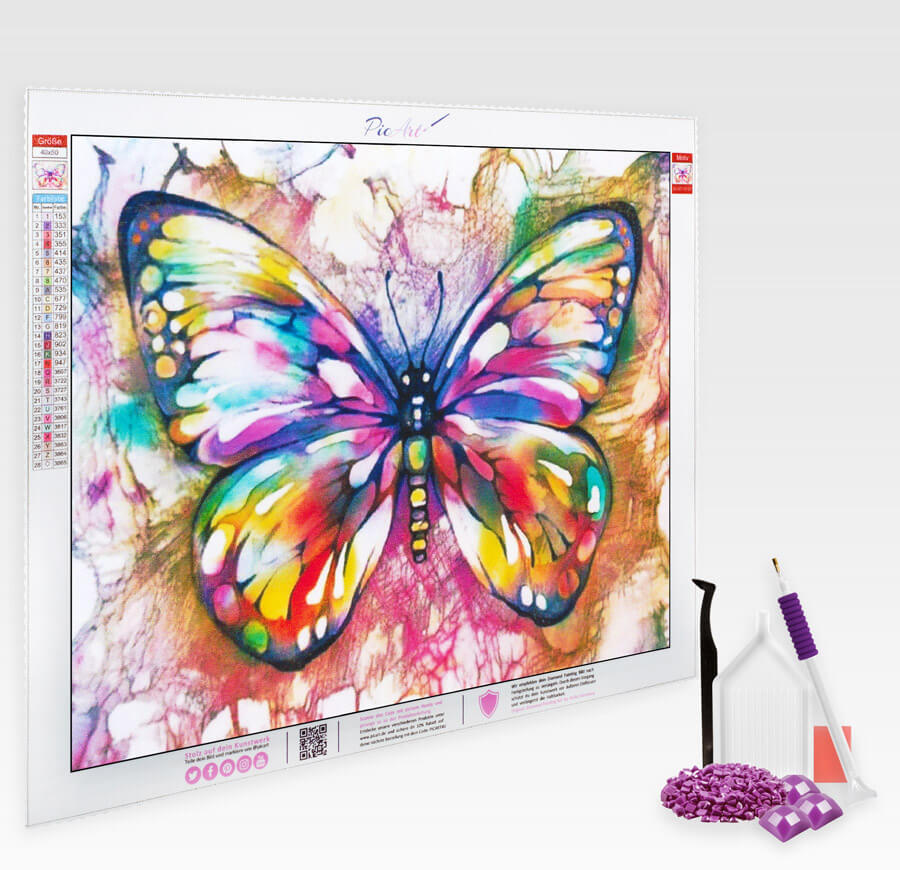 Farbenfroher Schmetterling auf buntem Hintergrund - Diamond Painting