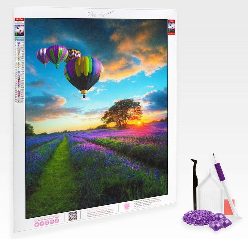 Heißluftballons über Lavendelfeldern - Diamond Painting