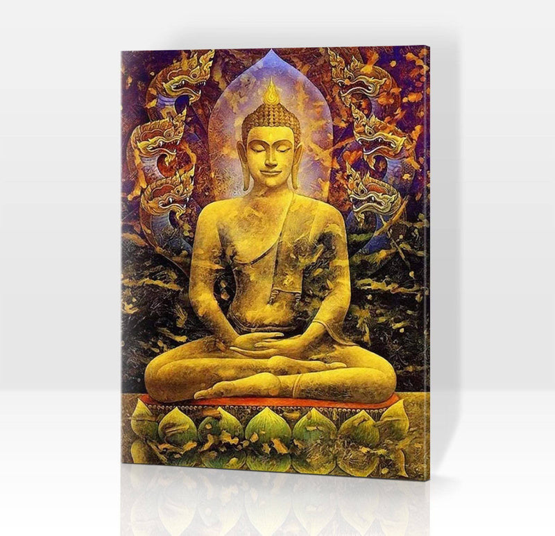 Schwierigkeit: Hoch Abstrakte Bilder Goldene Buddha-Statue - Malen nach Zahlen