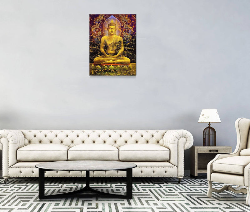 Schwierigkeit: Hoch Abstrakte Bilder Goldene Buddha-Statue - Malen nach Zahlen