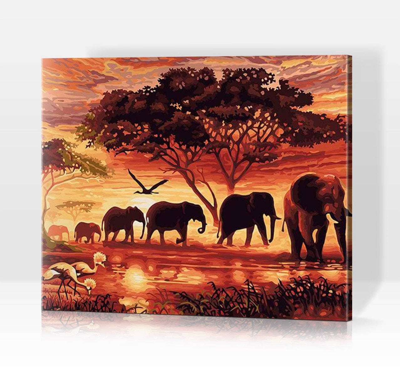 Schwierigkeit: Mittel Bestseller Afrikanische Elefantenherde im Sonnenuntergang - Malen nach Zahlen