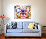 Schwierigkeit: Mittel Bestseller Farbenfroher Schmetterling auf buntem Hintergrund - Malen nach Zahlen