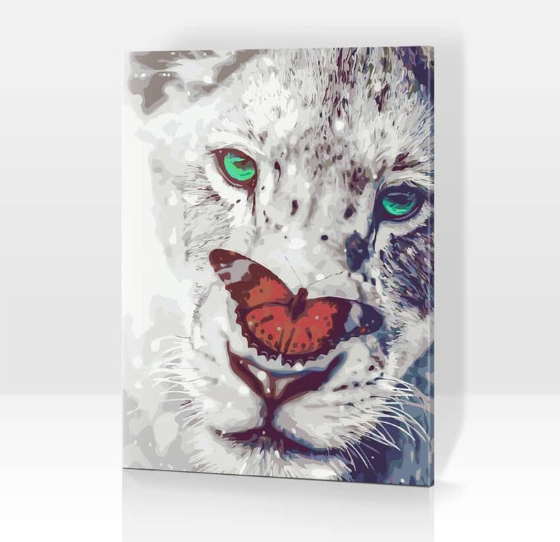 Schwierigkeit: Hoch Bestseller Löwe mit Schmetterling - Malen nach Zahlen