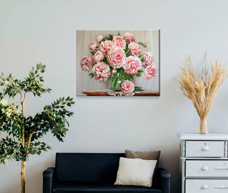 Schwierigkeit: Hoch Blumenbilder Ein Strauß rosafarbener Rosen - Malen nach Zahlen