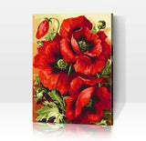 Schwierigkeit: Mittel Blumenbilder Ein Strauß roter Mohnblumen - Malen nach Zahlen