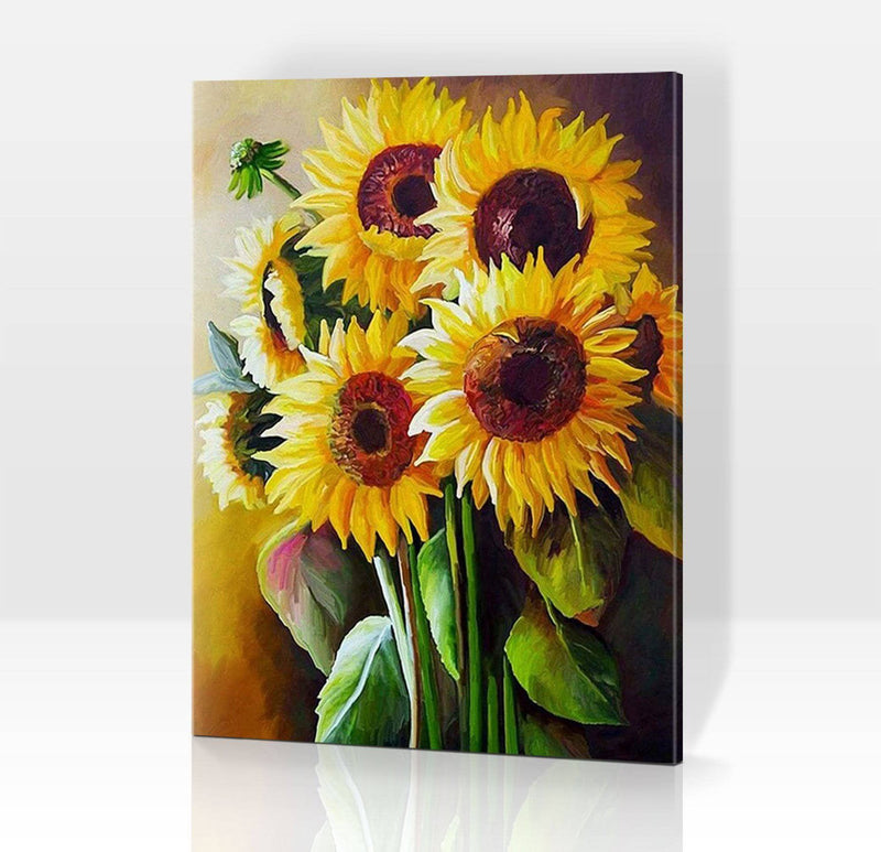Schwierigkeit: Mittel Blumenbilder Ein Strauß Sonnenblumen Stillleben - Malen nach Zahlen