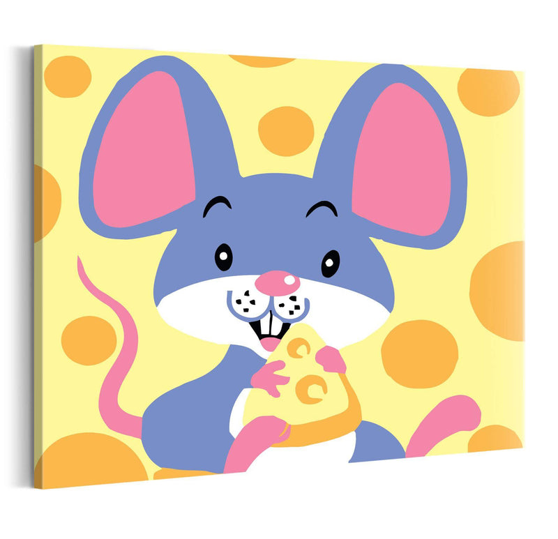 PicArt Kinderbilder 20x20cm ohne Keilrahmen Mäuschen mit Käse- Malen nach Zahlen