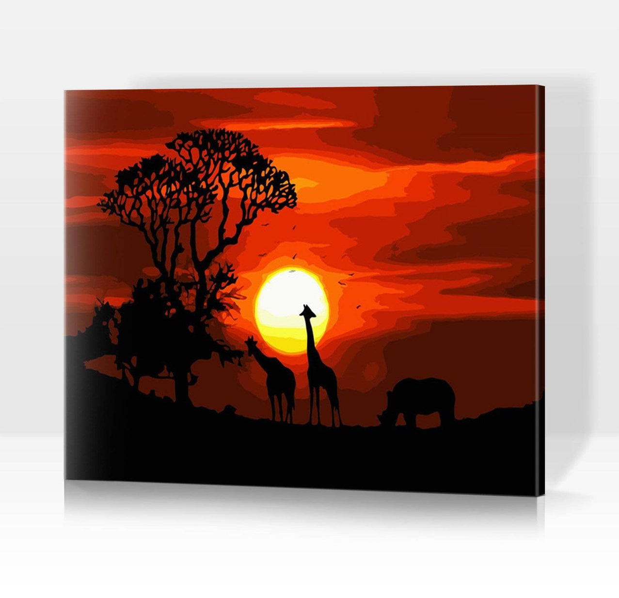 Schwierigkeit: Einfach Landschaftsbilder Sonnenuntergang in der Savanne - Malen nach Zahlen
