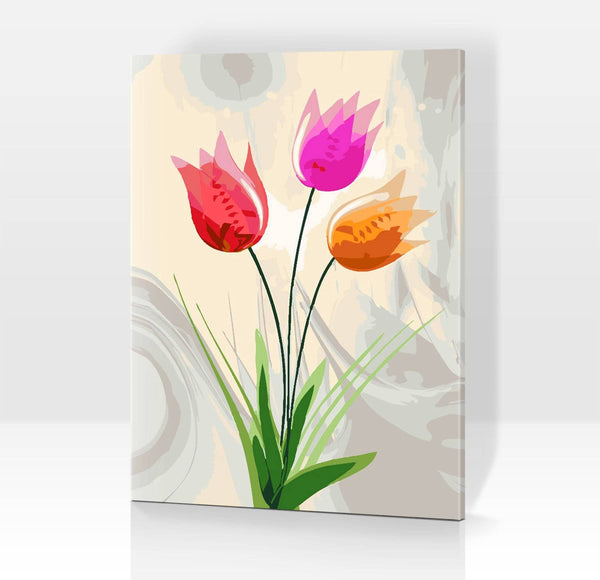 Schwierigkeit: Einfach Moderne Künstler Tulpen, dreierlei - Malen nach Zahlen