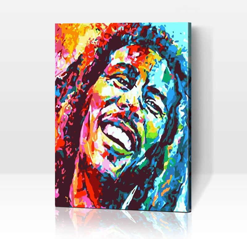 Schwierigkeit: Mittel Personenbilder Buntes Portrait von Reggae-Ikone Bob Marley - Malen nach Zahlen