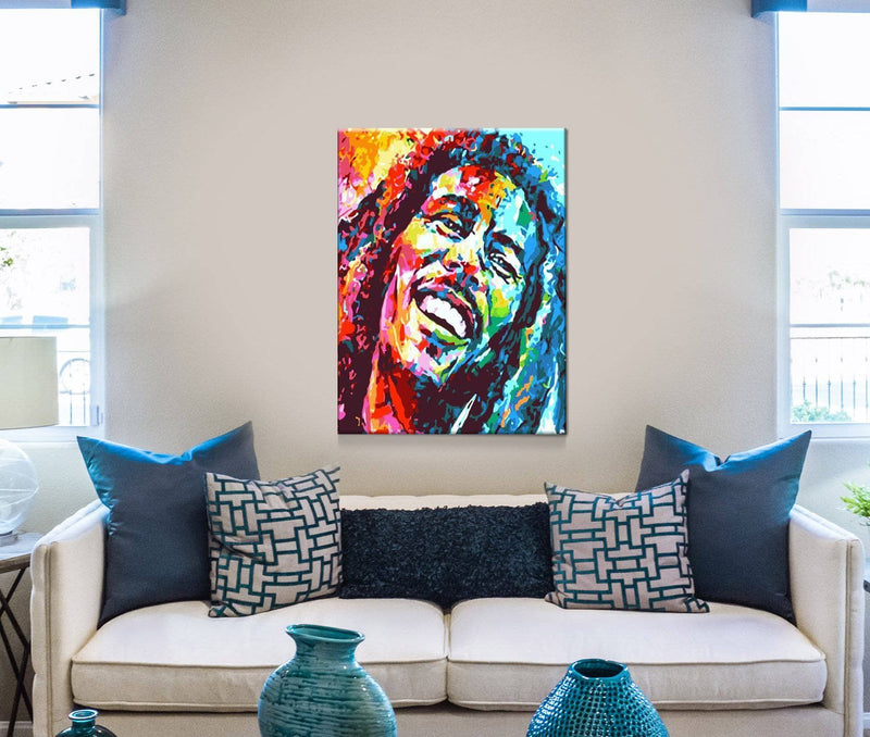 Schwierigkeit: Mittel Personenbilder Buntes Portrait von Reggae-Ikone Bob Marley - Malen nach Zahlen