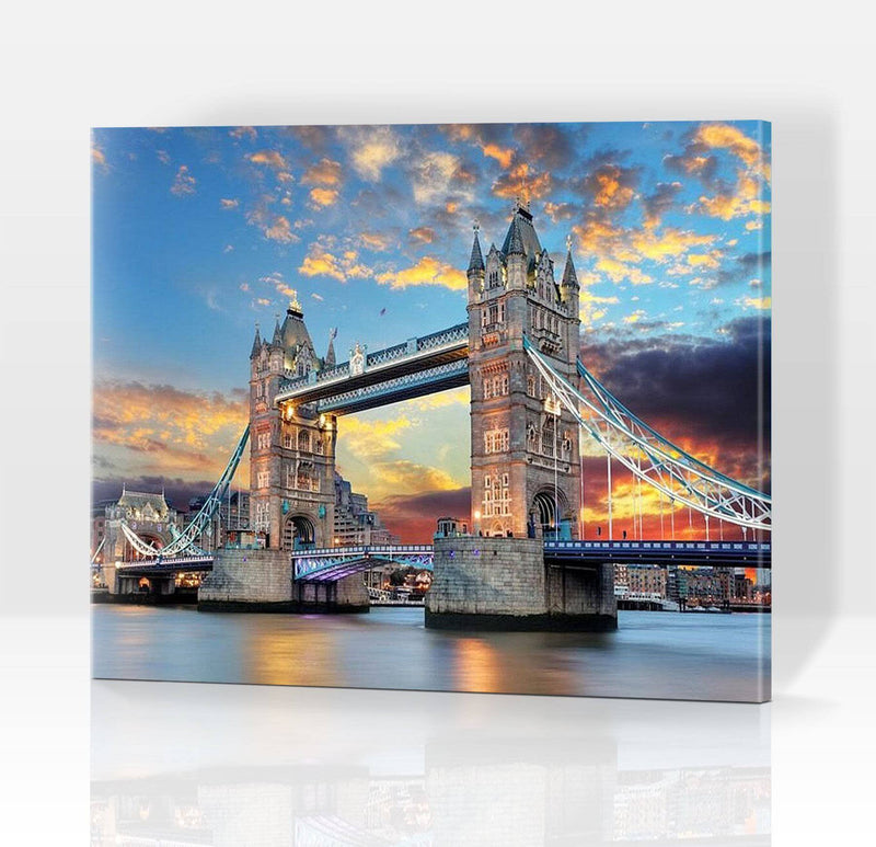 Schwierigkeit: Mittel Stadtbilder Abendhimmel über der Londoner Tower Bridge - Malen nach Zahlen