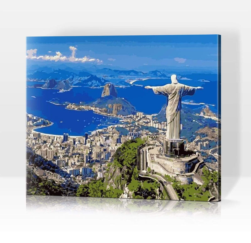 Schwierigkeit: Mittel Stadtbilder Christusstatue über Rio de Janeiro - Malen nach Zahlen