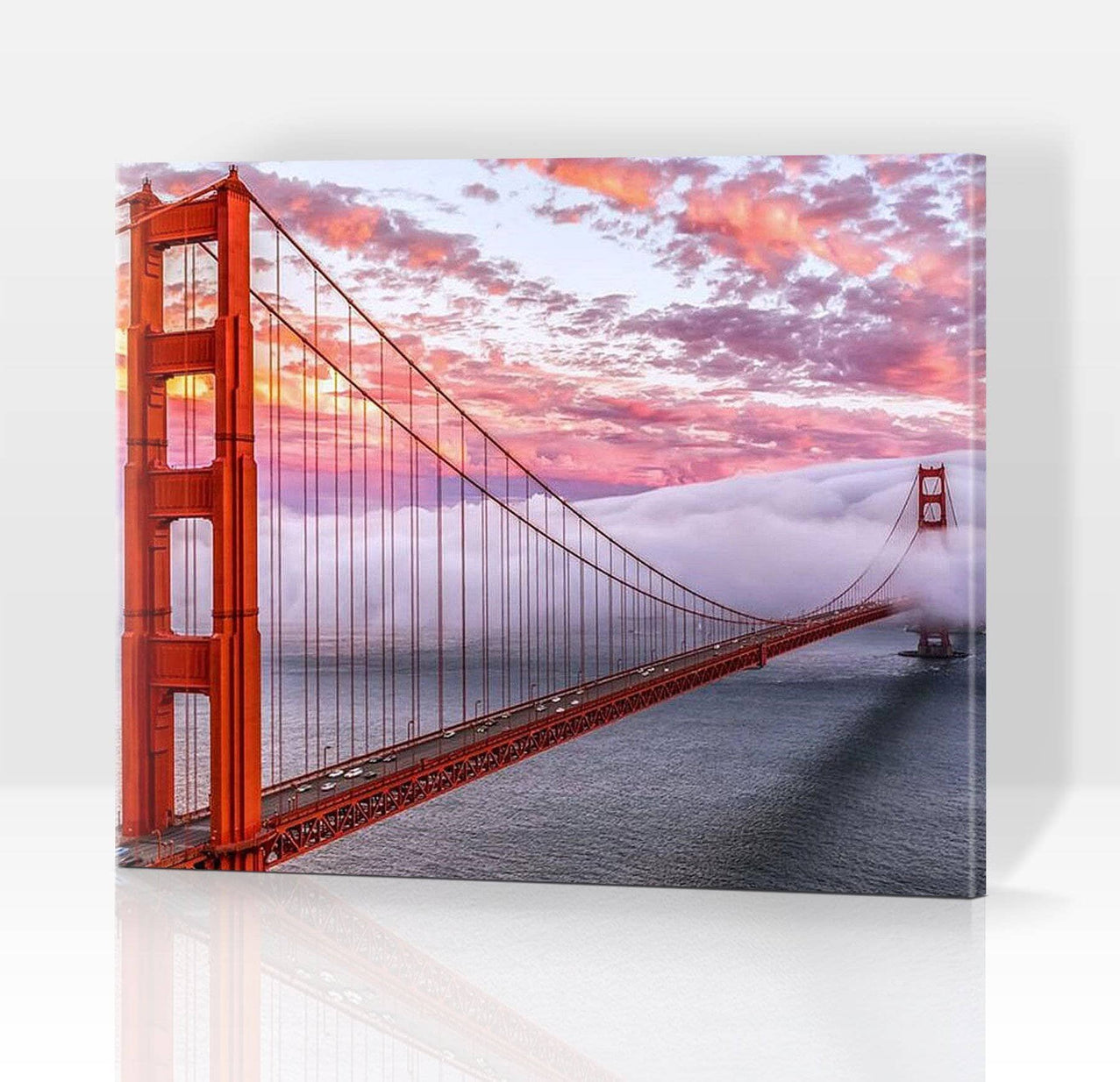 Schwierigkeit: Mittel Stadtbilder San Franciscos Golden Gate Bridge im Nebel - Malen nach Zahlen