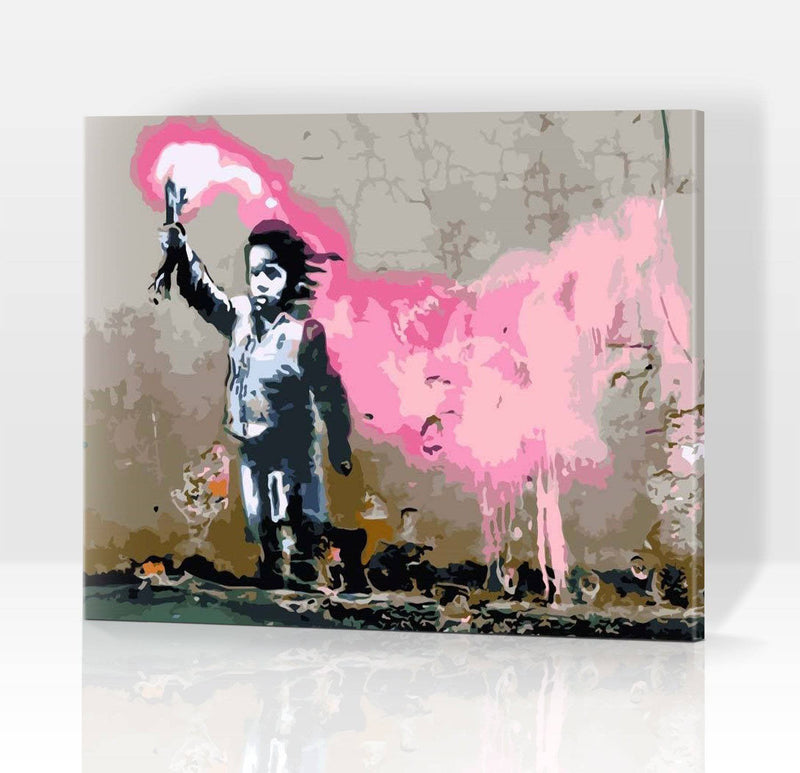 Schwierigkeit: Mittel Streetartbilder Junge mit Fackel, Banksy - Malen nach Zahlen