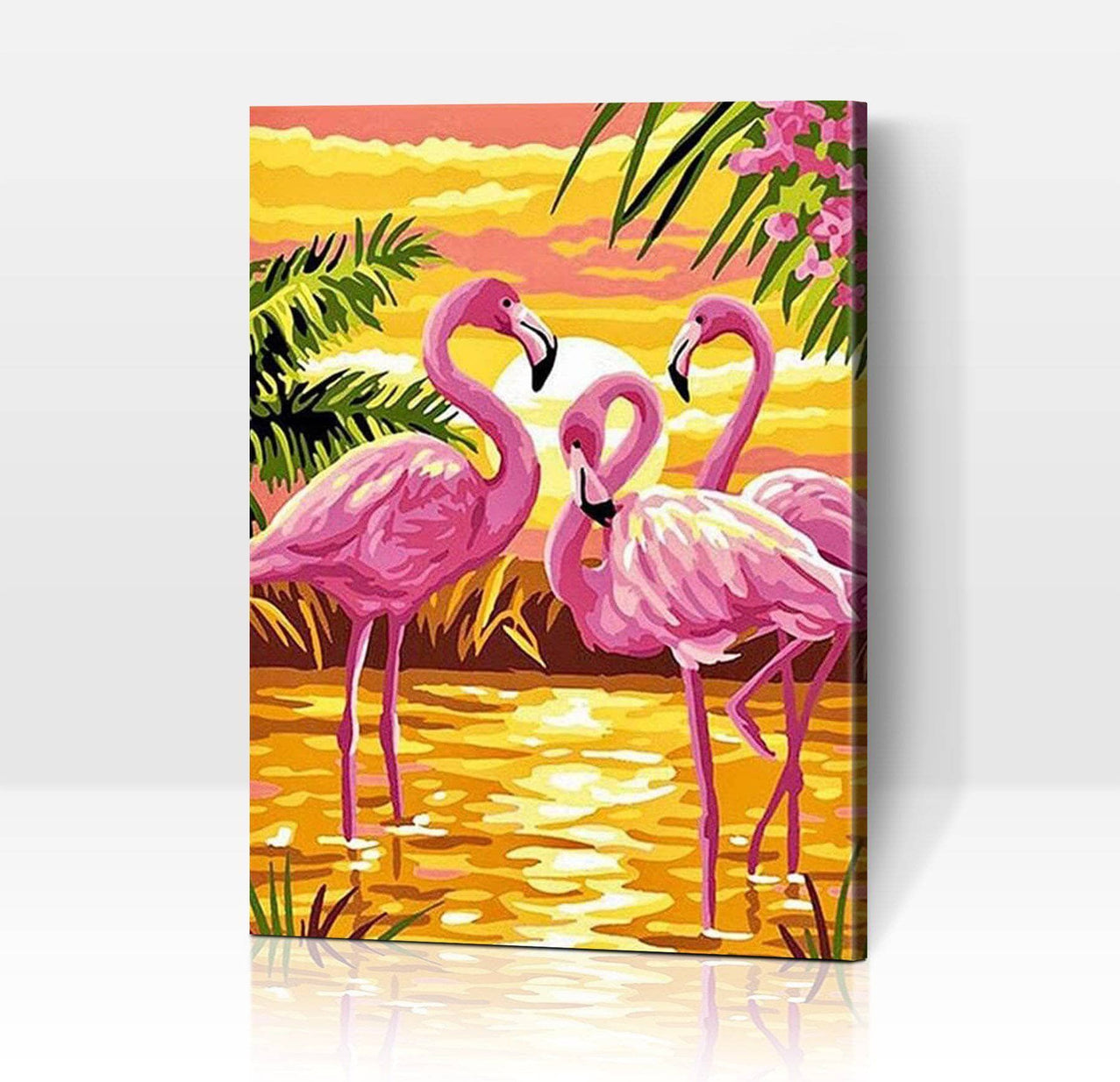 Schwierigkeit: Mittel Tierbilder 40x50cm ohne Rahmen Sonnenuntergang am Flamingo-Strand - Malen nach Zahlen