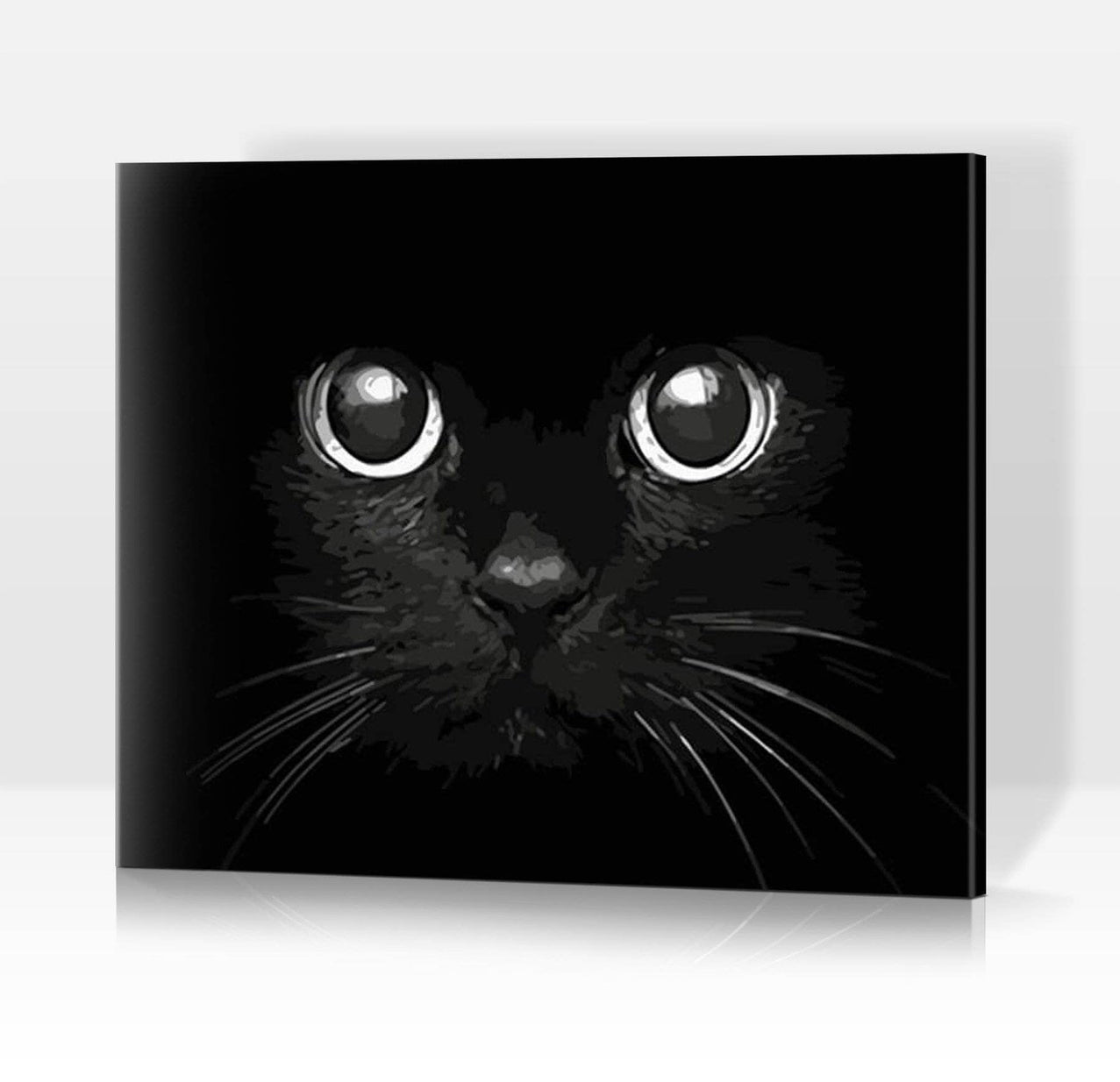 Schwierigkeit: Einfach Tierbilder Cat in Black: Schwarze Katze auf dunklem Hintergrund - Malen nach Zahlen