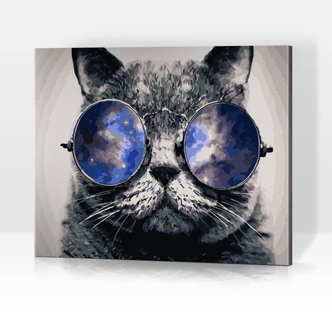 Schwierigkeit: Mittel Tierbilder Cool Cat: Schwarz-weiße Katze mit Sonnenbrille - Malen nach Zahlen