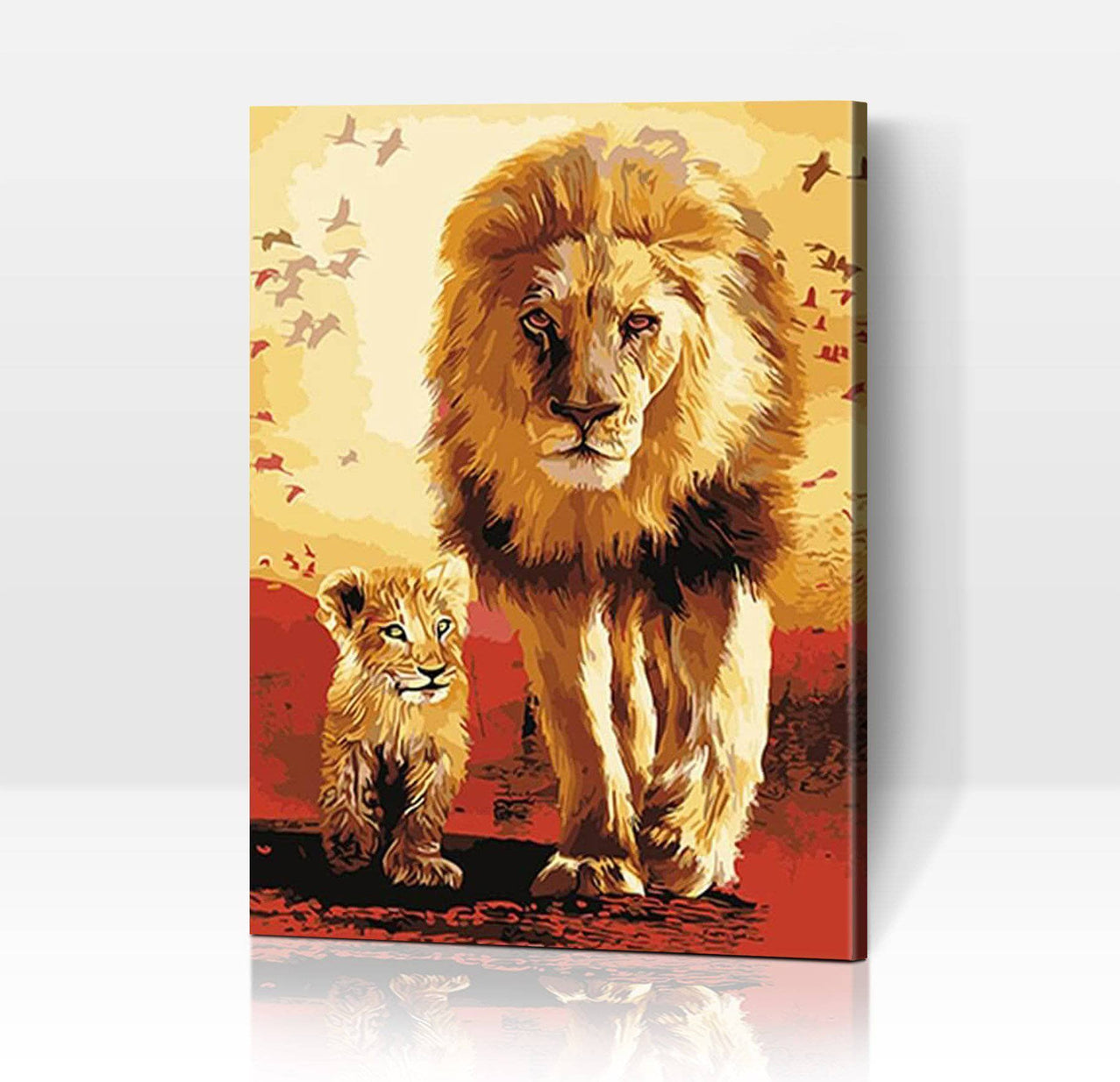 Schwierigkeit: Mittel Tierbilder Der König von morgen: Löwenvater mit Kind - Malen nach Zahlen
