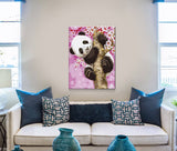 Schwierigkeit: Hoch Tierbilder Flauschiger Baby-Panda auf Kirschbaum - Malen nach Zahlen