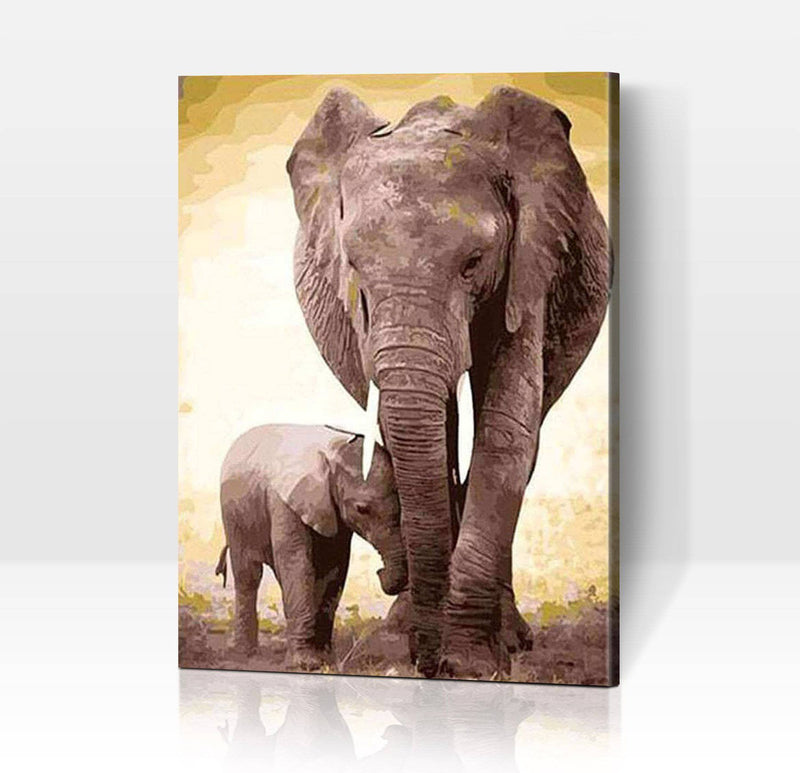 Schwierigkeit: Mittel Tierbilder Mutterliebe: Elefantin mit kleinem Kalb - Malen nach Zahlen