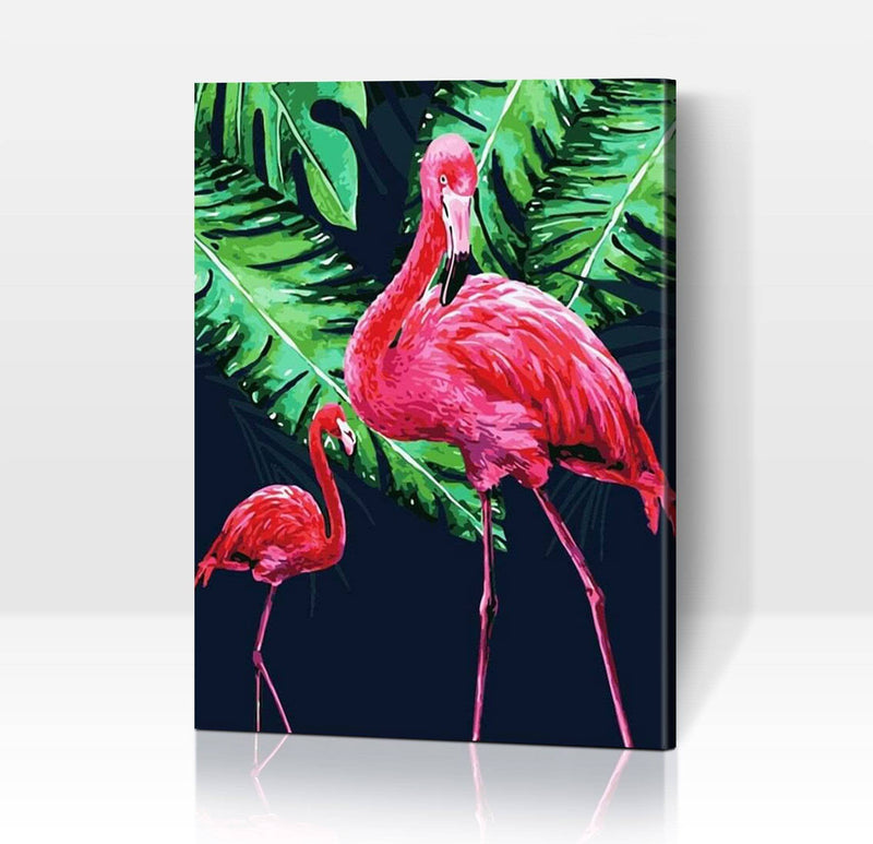 Schwierigkeit: Mittel Tierbilder Stolzierende Flamingos im rosa Federkleid - Malen nach Zahlen