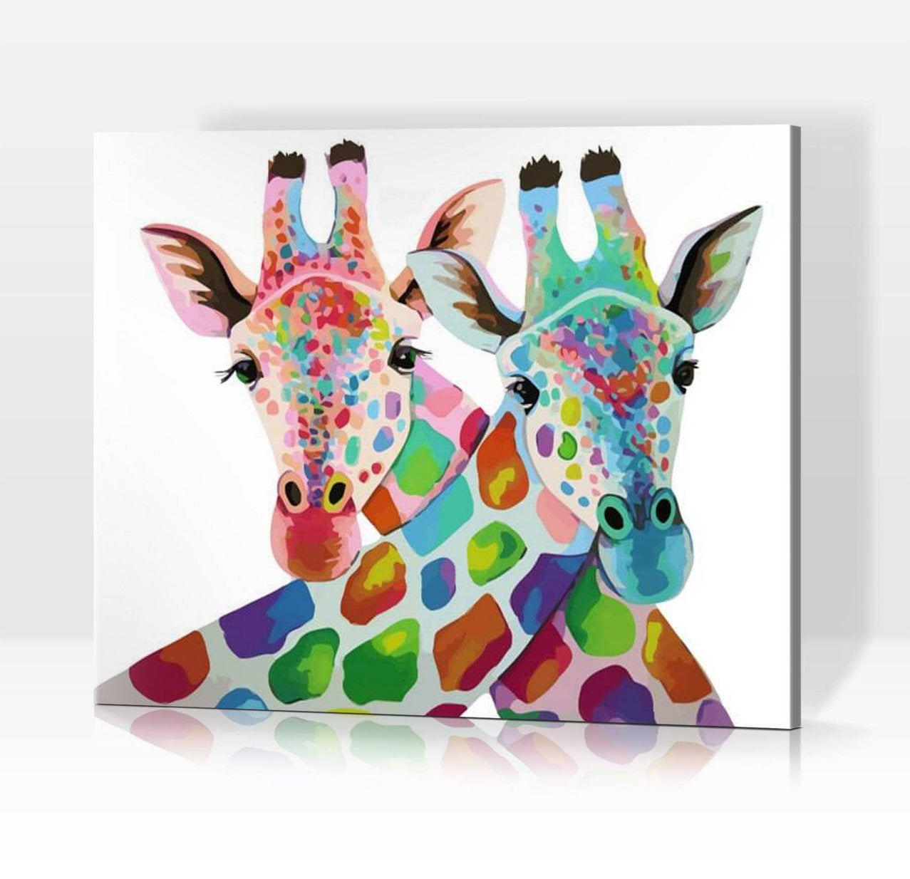 Schwierigkeit: Einfach Tierbilder Two of us: Neugierige Giraffen in bunten Farben - Malen nach Zahlen