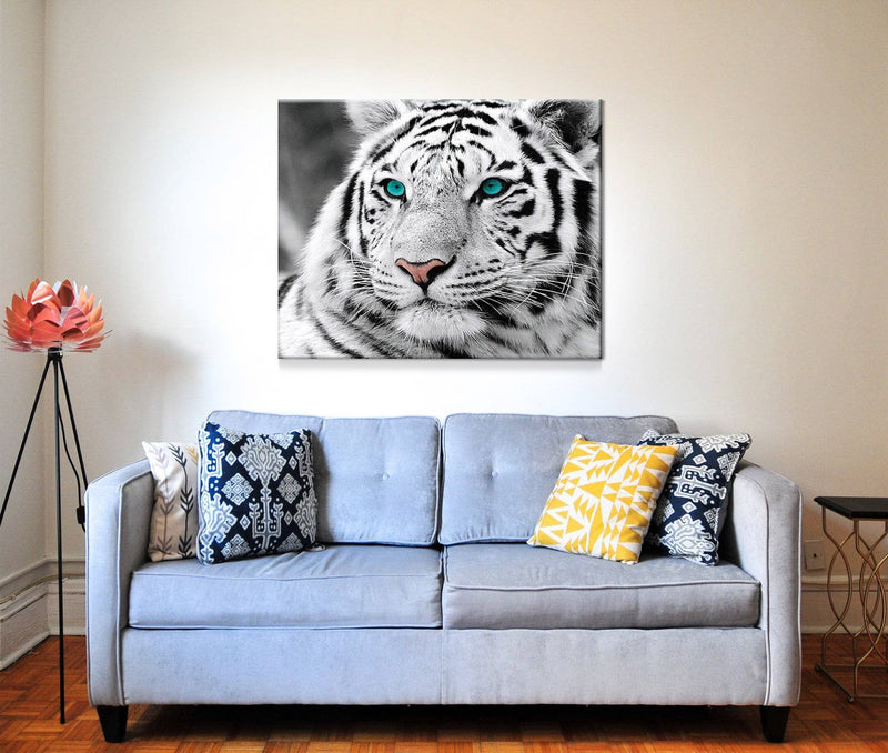 Schwierigkeit: Mittel Tierbilder Weißer Tiger mit eisblauen Augen - Malen nach Zahlen