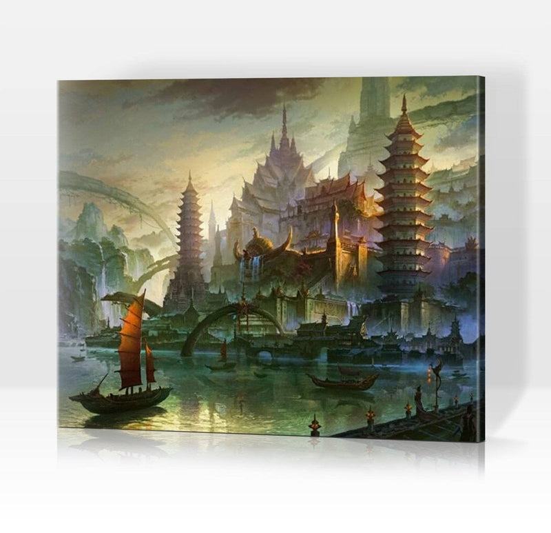 Schwierigkeit: Mittel Zauberweltenbilder Mystische Stadt in Asien - Malen nach Zahlen